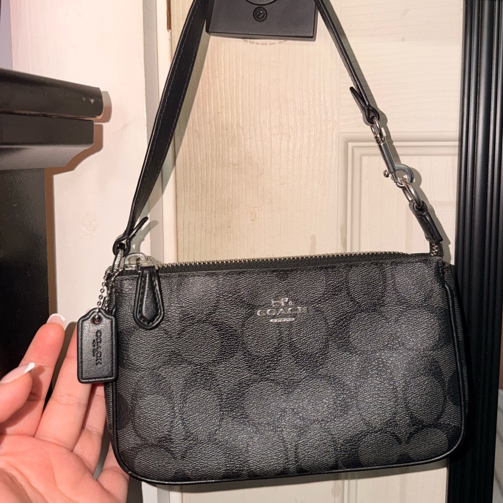 Coach Black Signature C Small Wristlet/Shoulder Bag with Silver Hardware
